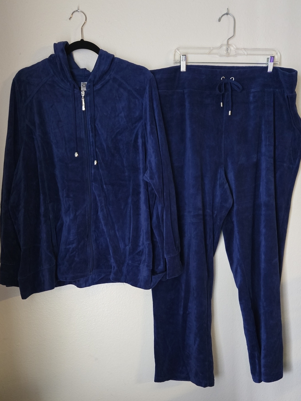 Avenue Blue Velour Tracksuit Set 22/24 Plus Size Zip Hoodie Pants Y2K